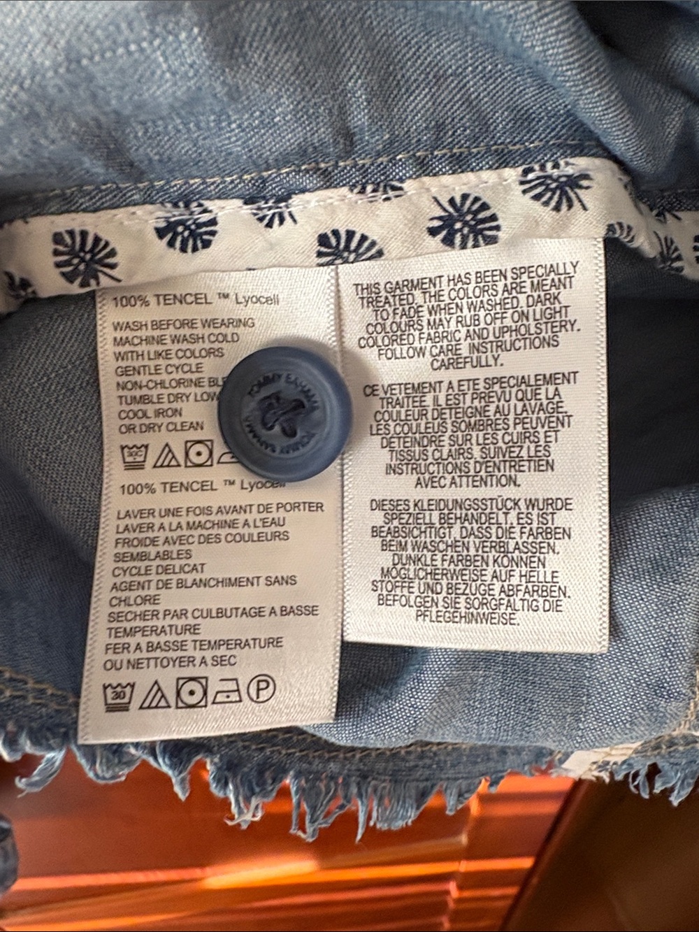 Tommy Bahama Light Wash Distressed Hem Denim Jacket in Lightweight Tencel Fabric - Picture 6 of 7